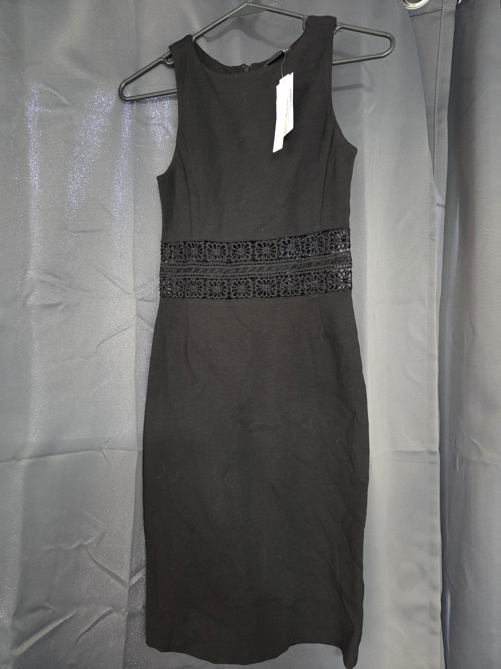 Aqua Black Sleeveless Sheath Dress with Lace Waistband